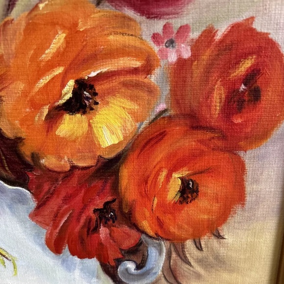 Vintage Gold Framed Floral Oil Paintings On Canvas - Picture 2 of 11